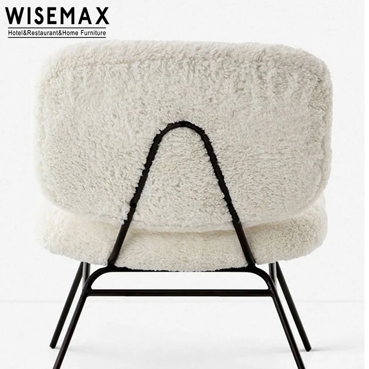 WISEMAX FURNITURE living room furniture modern beetle shape accent chair teddy lamb wool dining table chairs set with metal legs