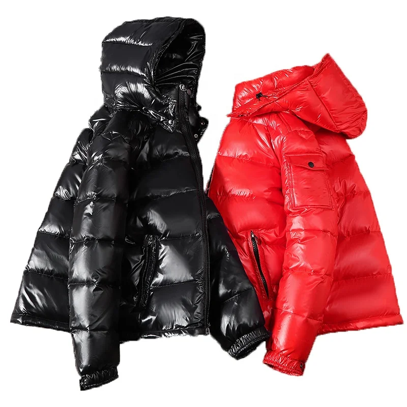 Wholesale Custom Logo Famous Brand Design Thick Black Shiny Winter Men Puffer Jacket Coats