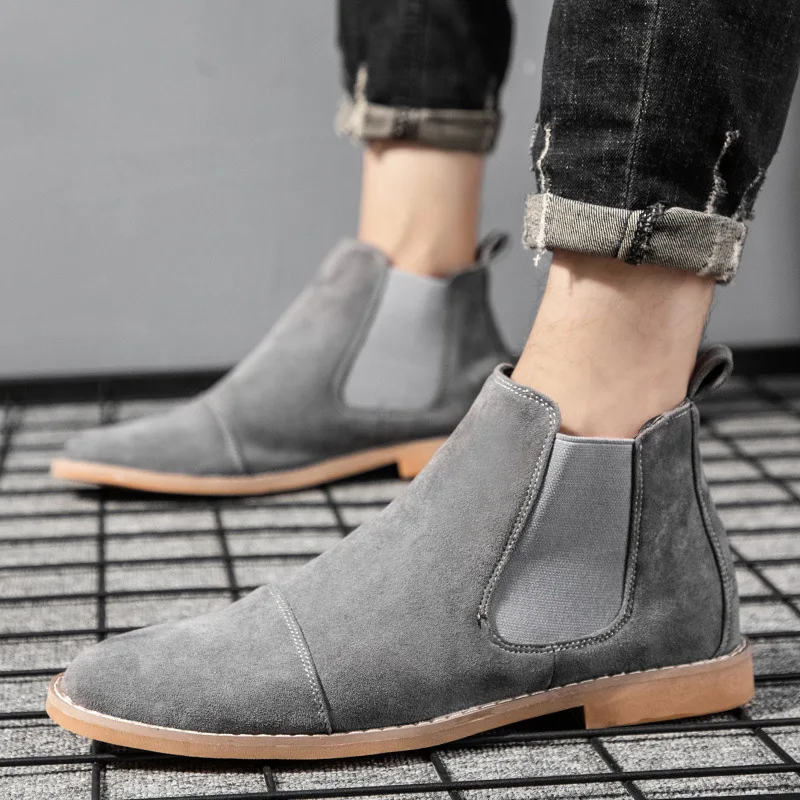 Mens Chelsea Boots Classic Mens Cowboy Leather Brown Ankle Boots British High Cut Shoes Footwear Dress Boots Slip-on Shoes