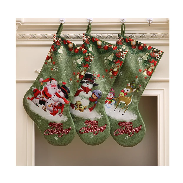 Подвесные носки для рождественской елки, льняные праздничные подарочные пакеты для яблок, Мультяшные снежинки, украшения для рождественской вечеринки, камина