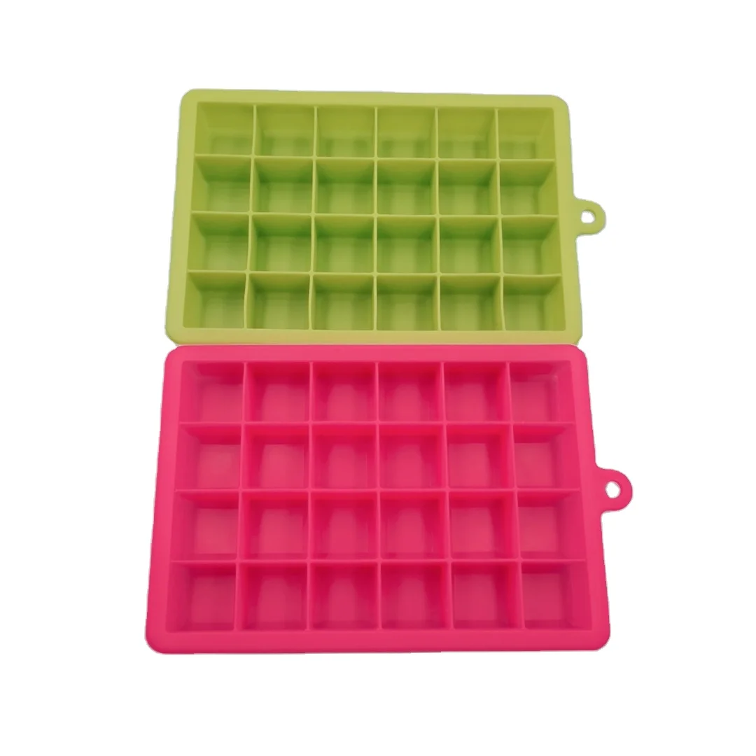 Easy-release 24 Cavities Square Shape Silicone Ice Cube Trays With Lids