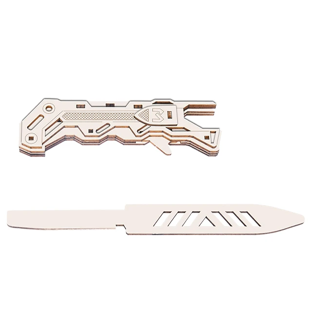 Factory Customized Wooden Children's Puzzle Toys Assembly Knife Model Toys Laser Cutting DIY Puzzle wooden Knife 