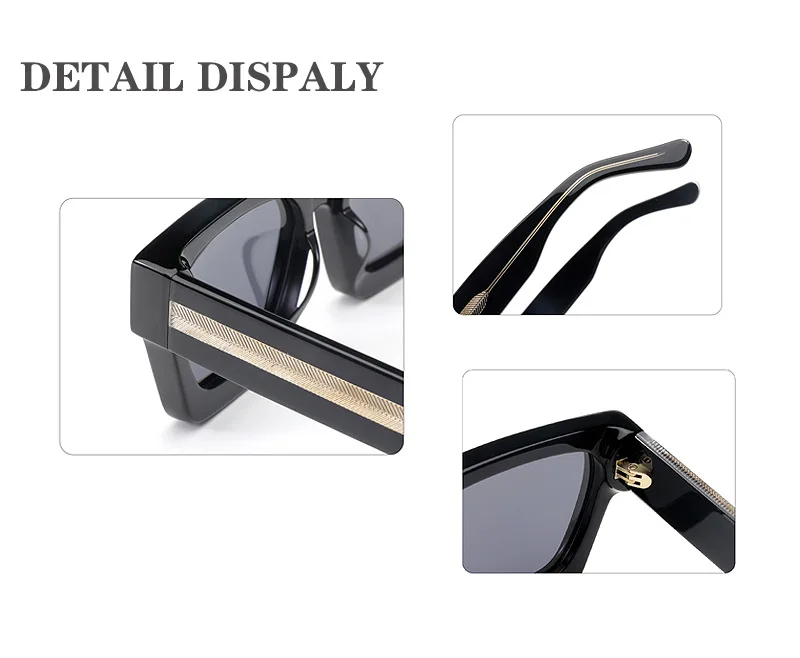 High End Custom Clear and Black Acetate UV400 Protective Brand Bevel Cut Big Square Men New Fashion Sunglasses