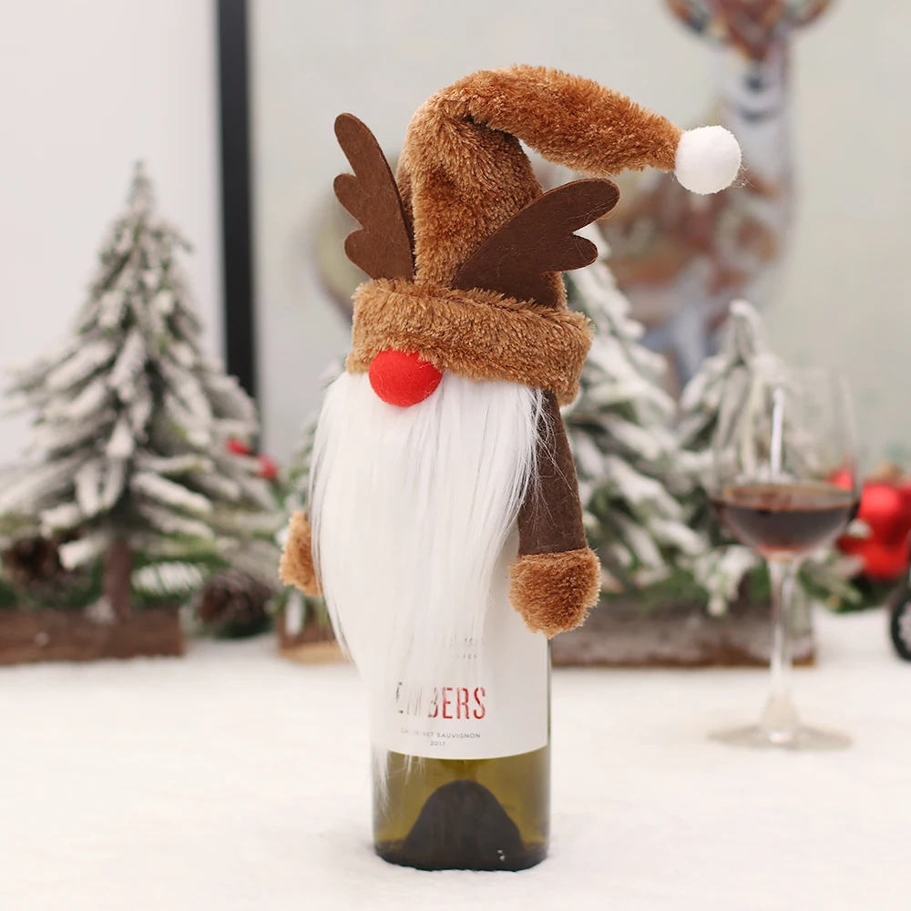 European style tip hat Christmas wine bottle decorate elf no face doll  Santa Claus bottle cover