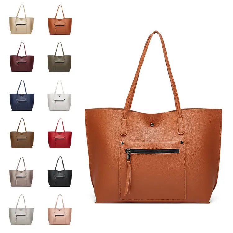 EG221 Cheap custom logo fashion pu leather women tote bag pink and green handbag