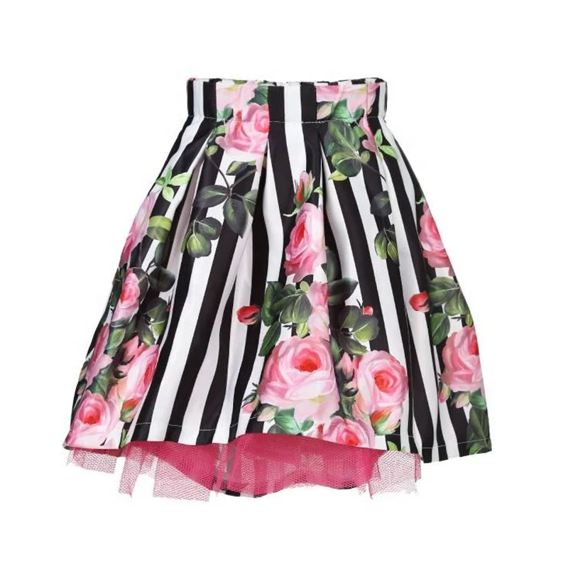 Stilnyashka 1425-72 Wholesale Rose Print Black girls skirts,White Stripes kids clothing wholesale,Mini Sexy skirts for girls