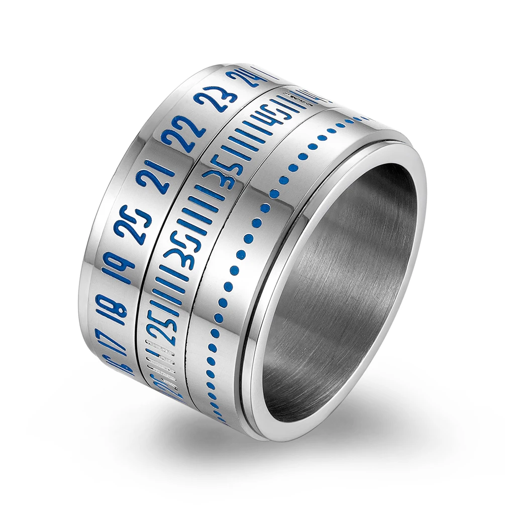 High Quality 14mm Stainless Steel Rotating Stress Relief Fidget Anxiety Spinner Ring Luminous Arabic Numerals Rings for Men