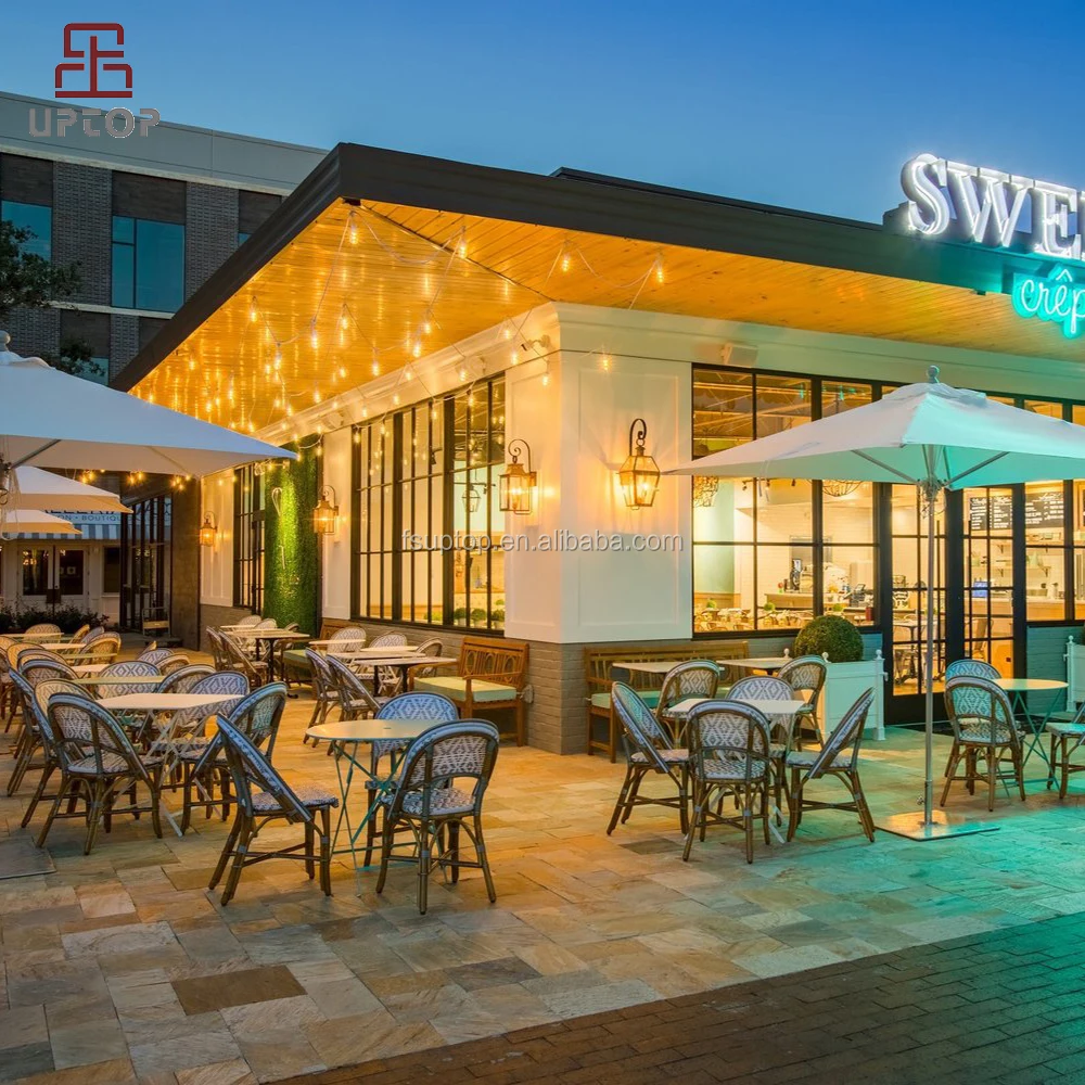 Outdoor Leisure Cafe With Rattan Tables And Chairs Courtyard Balcony Bistro Waterproof Sunscreen Restaurant Table And Chairs