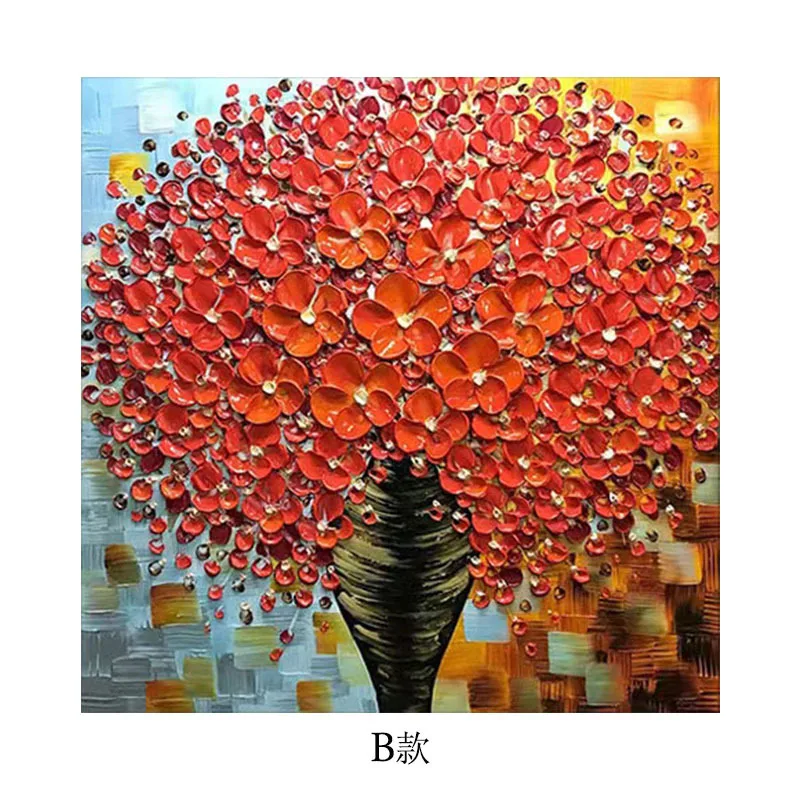 Hand Made Knife Art Work Red Flower Canvas Oil Abstract 3d Painting for Home Decor Oil Painting Canvas Wall Art