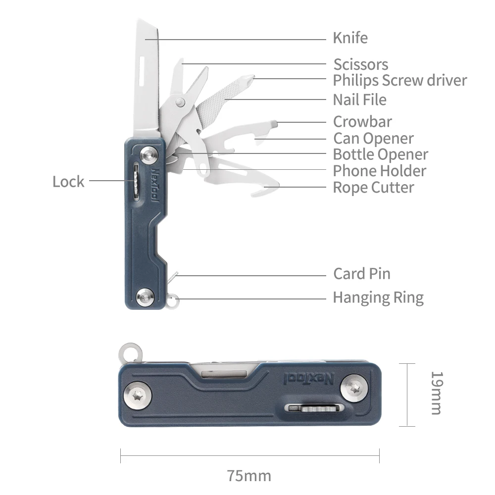 NexTool New design Full Locking system  high quality portable phone holder and scissors EDC multi Functional Mini knife