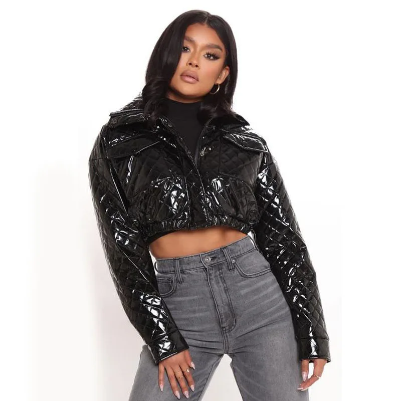 Новое поступление, Женское пальто Cuichunag W1295 из искусственной кожи акулы, укороченные Светоотражающие зимние укороченные Пузырьковые куртки унисекс