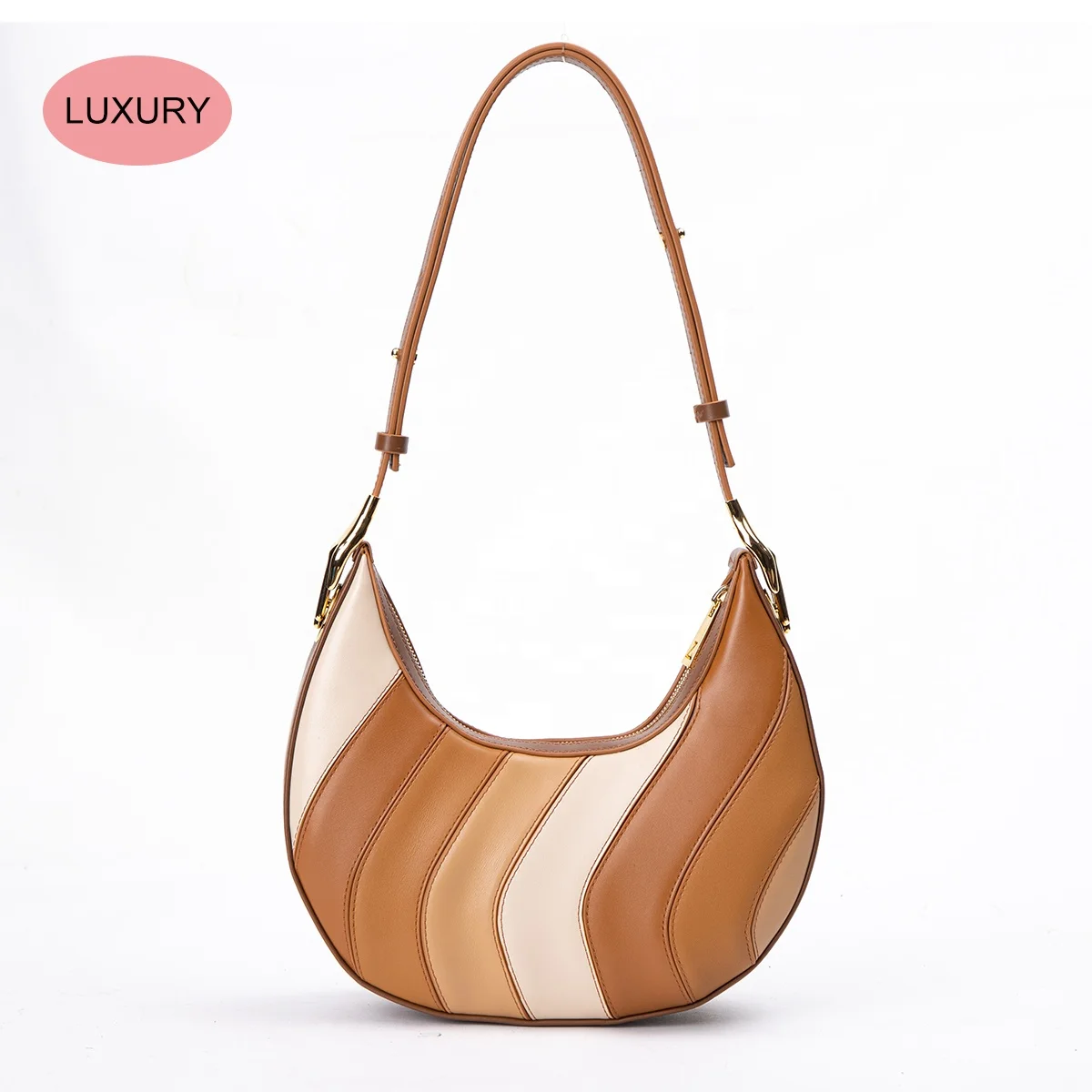 2024 Fashion luxury genuine leather underarm bag for women ladies half moon shoulder bags designer handbags Custom Logo