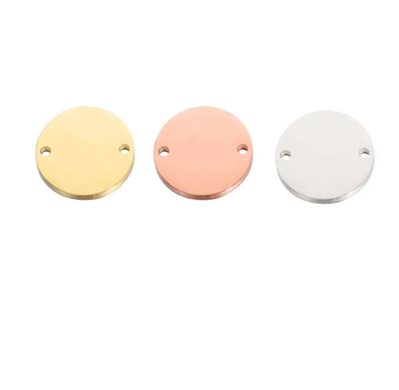 Stainless Steel Disc Charms Double Hole Connector Engraving Logo Round Pendant for Jewelry Making Customized