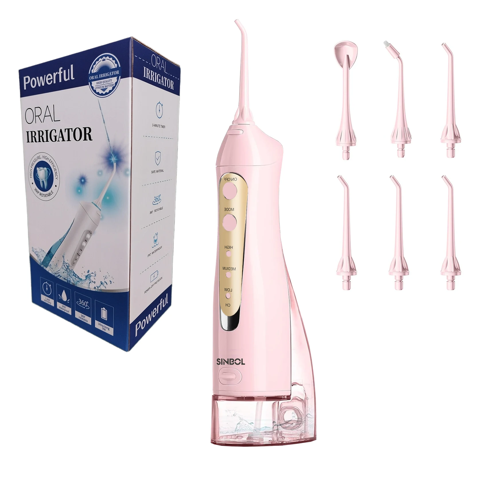 SINBOL Rechargeable Portable 300ML Cordless Oral Irrigator Electric Oral Care Dental Water Flosser for Teeth Cleaning