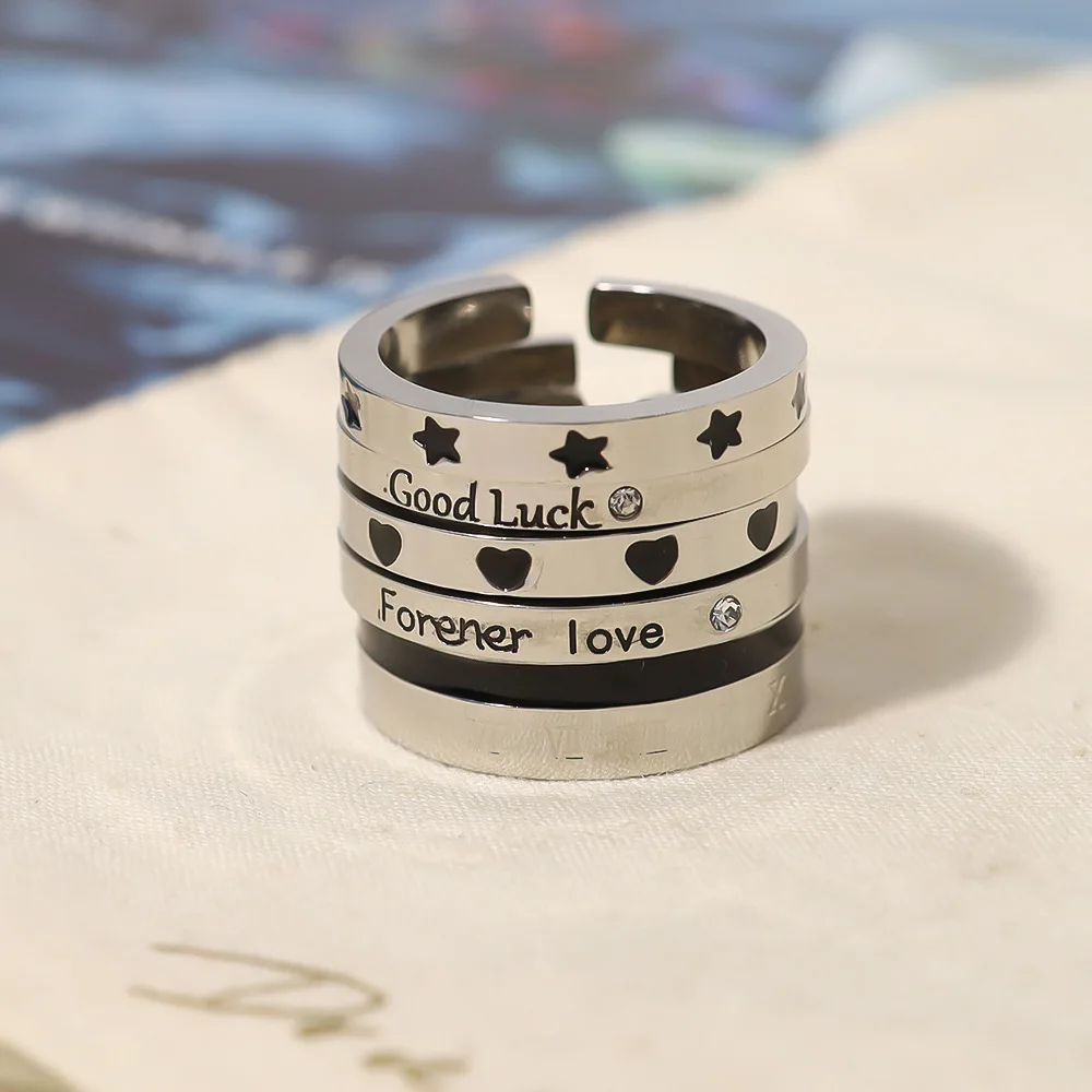 Trendy Open Ring Set Of Titanium Steel Couple Ring 2pieces Order Fashion Jewelry