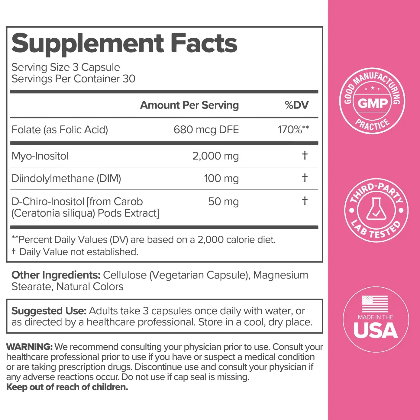 Ovarian Health Support-Hormone Balance for Women Inositol Supplement with DIM, Inositol, Folic Acid,Supports Healthy Ovulation