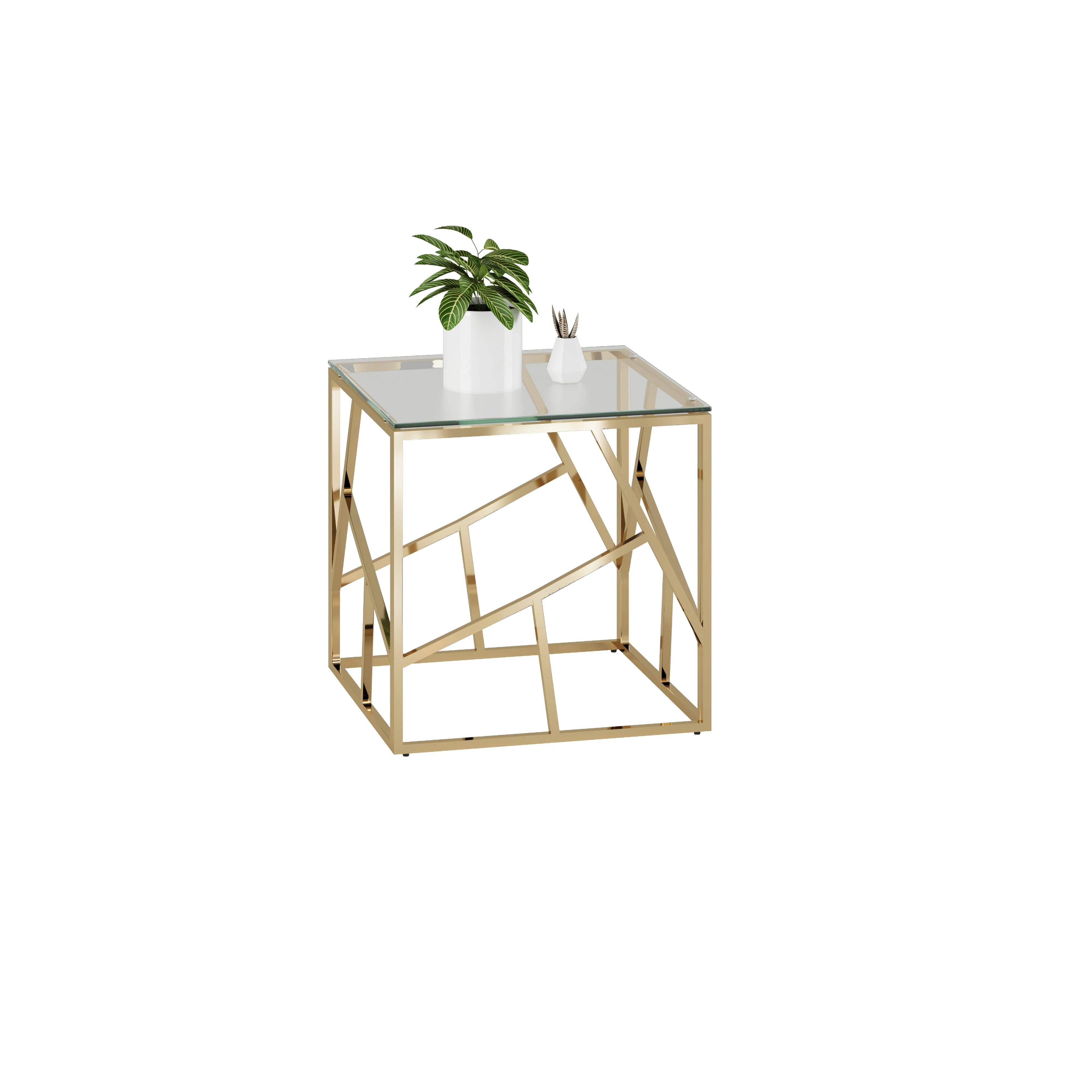 Modern Gold Nesting Tables Clear Glass Top Coffee Table Desk Living Room Furniture