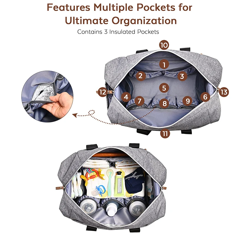 Changing Bag Large Nappy Bags for Mum and Dad Stylish Travel With Dummy Holder Mat