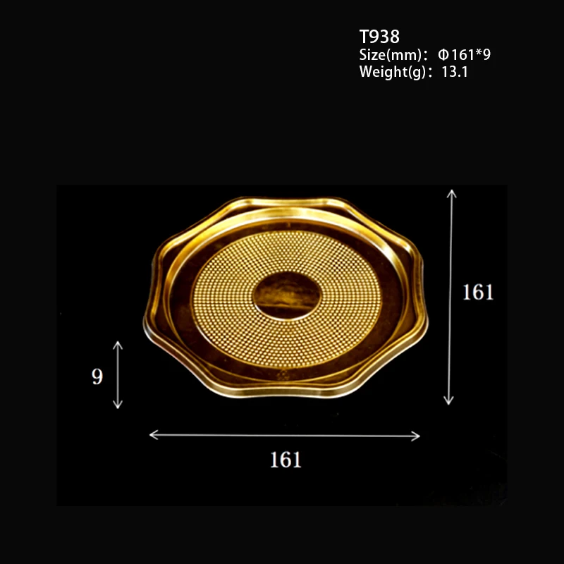 Small delicate pastry tray Plastic golden food tray Hexagonal 6 inch cake tray
