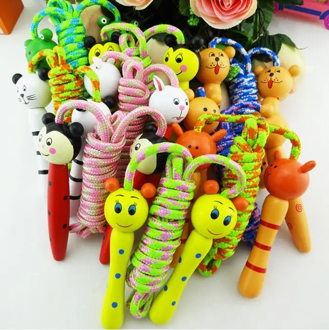 Eco-friendly natural cotton skipping rope kids jump rope with wooden handle