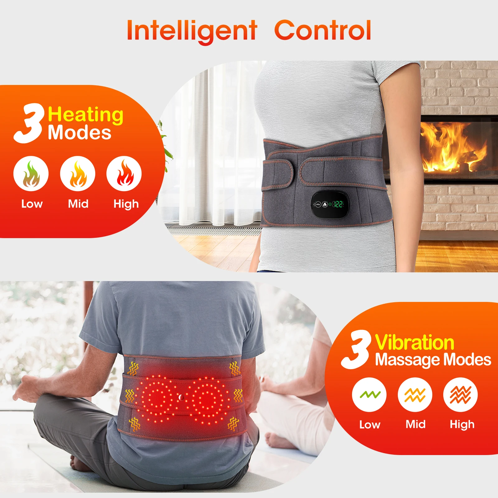 Wireless Lumbar Massager Pain Relief Electric Heating Vibration Lower Back Massage Belt For Waist