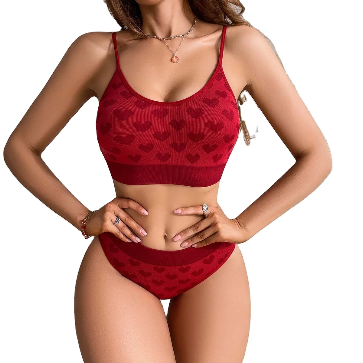 Women Wholesale Sport Wireless Lingerie Set 2 Two Piece Ladies Heart Sexy Slip Seamless Bra And Panty Underwear Sets
