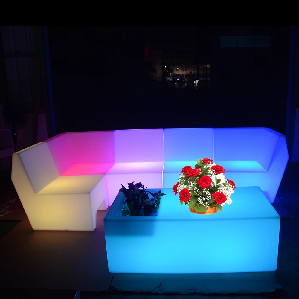 dongguan factory nightclub hookah lounge led furniture table chairs sofa set light up sofa
