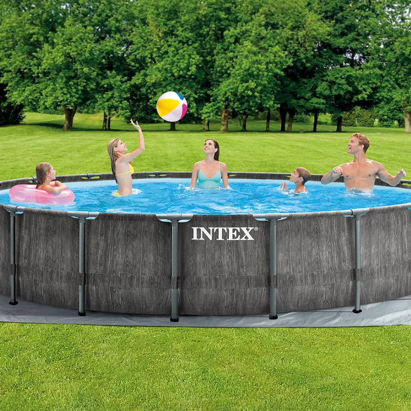 INTEX 26744 18 футов X 48 дюймов Призма из серого дерева премиальный набор для бассейна открытый наземный бассейн Круглый семейный