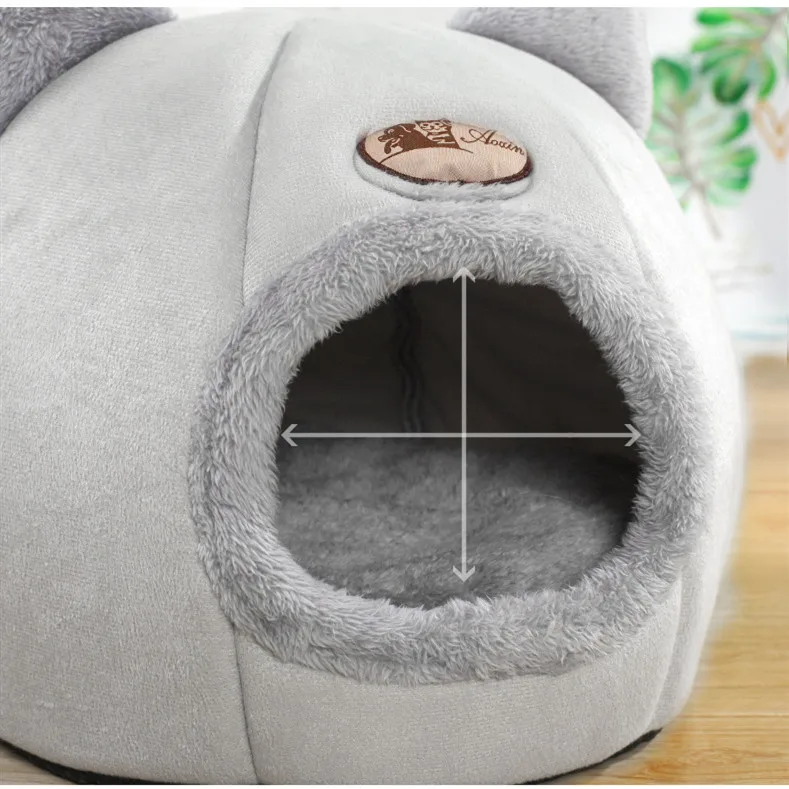 NPET Semi-Enclosed Cat Nest Bed House Folding Pet Dog Bed Tent Warm Soft Plush Kitten Bed Cave for Sleeping Winter