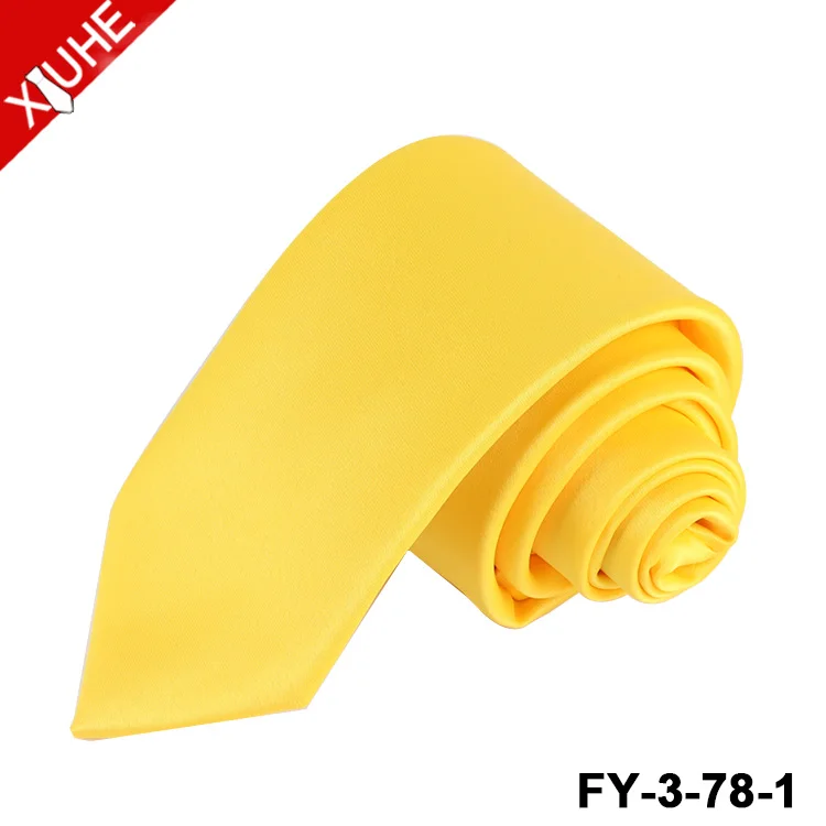New Design 7.5cm Neck Tie Multicoloured Yellow Polyester Ties Custom Solid Color Mens Necktie