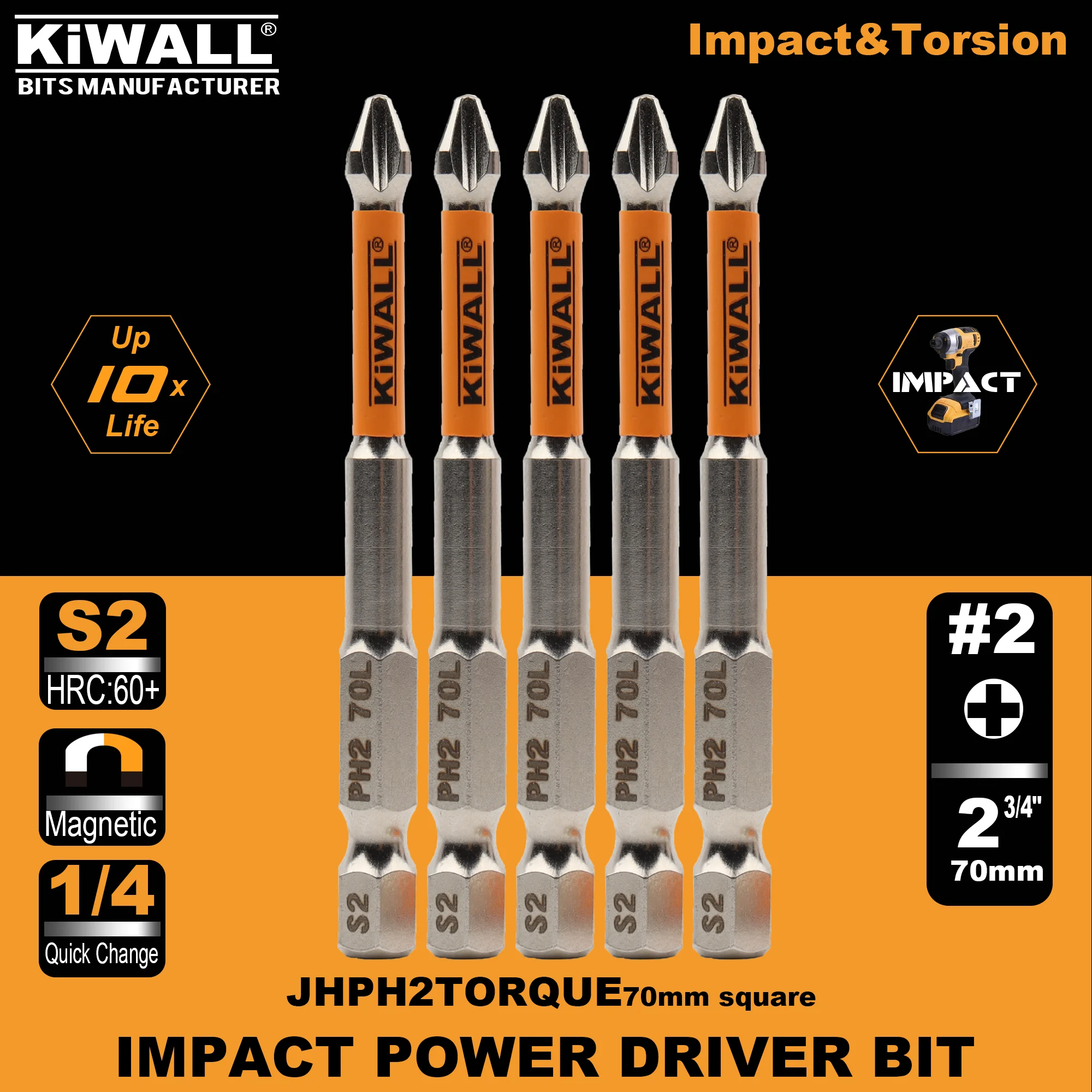 High Torque Impact Driver Bit S2 Steel screw driver bit Phillips 2# 70MM