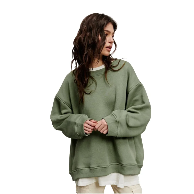 Solid Color Loose Sweater 2023 Autumn And Winter New Street Style Oversize Fleece Pullover Sweatershirt For Women
