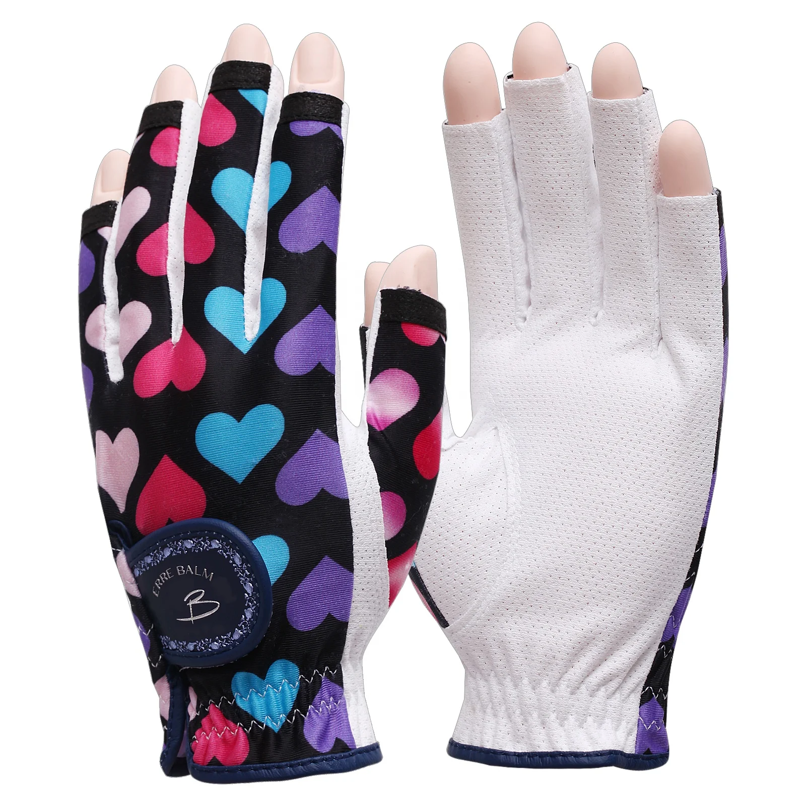 Custom Janpan Punching Polyester Print Nail Breathable Fabric Golf Gloves