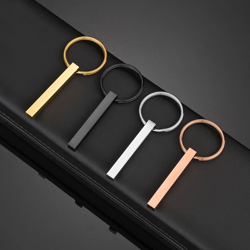 Custom Engraved Vertical 3D Bar Blank KeyChain Stainless Steel 4 Sided Bar Personalize Keychain Gift for Couple souvenir Jewelry
