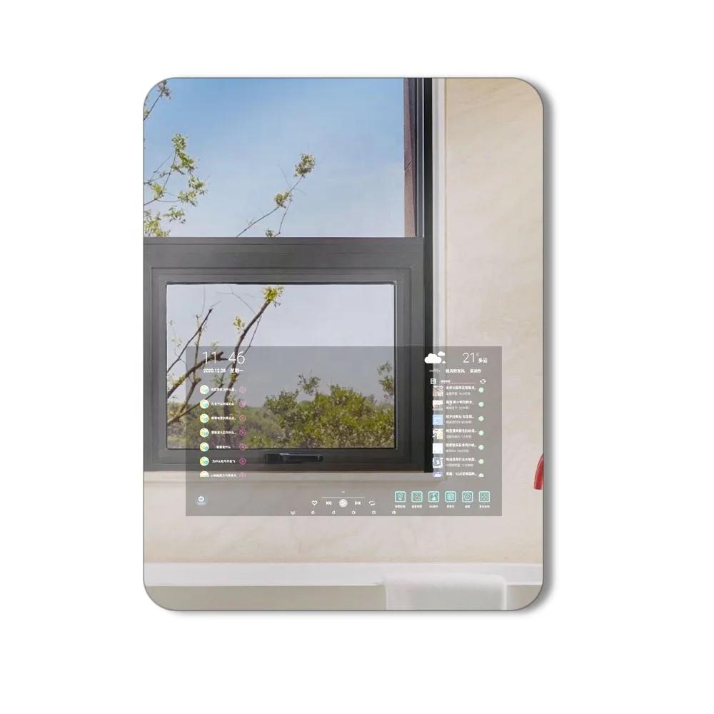 New style Hotel mounted smart touch magic switch screen bathroom bath led mirror TV mirror With Android Wifi
