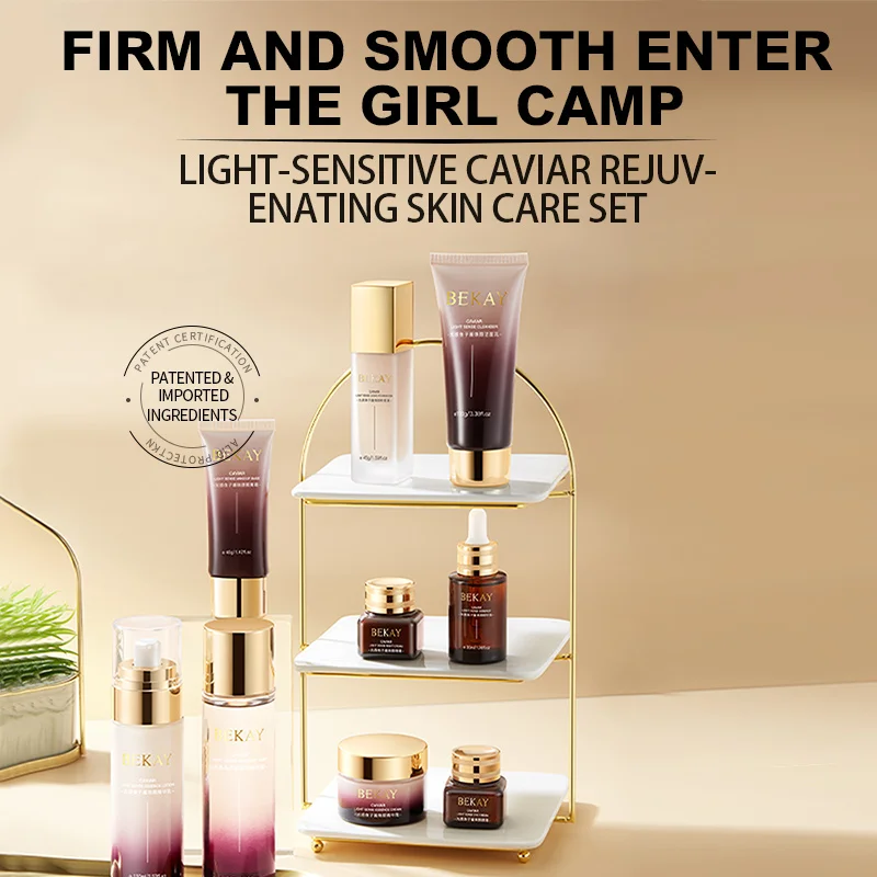 Caviar Skincare Nourishing Collagen Boosting Firming Brightening Cleanser Cream Foundation Set for Anti-Aging