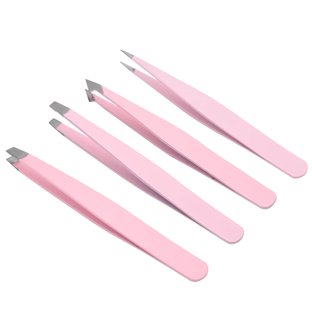 Высококачественные косметические инструменты из нержавеющей стали, розовый, золотой, черный, наклонный Острый пинцет для бровей, набор пинцетов для бровей