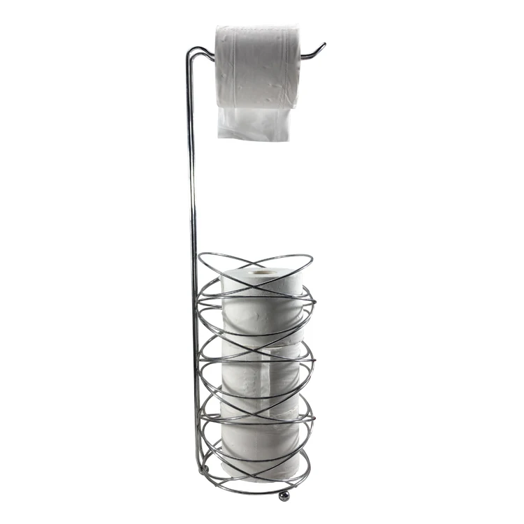 Chrome Metal Free Standing Toilet Paper Towel Roll Stand Organizer Roll Holder Bathroom Toilet Roll Holder With Shelf