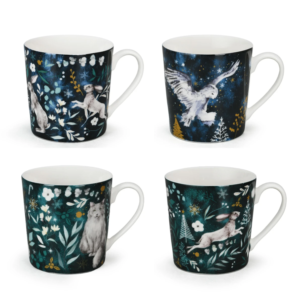 Wholesale Christmas Porcelain Customised Custom Logo Printed Cat Rabbit Eagle Ceramic Cup Coffee Mugs