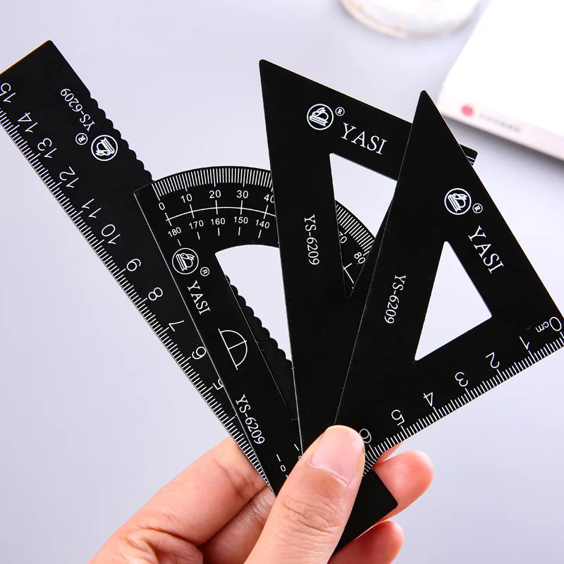 YS6209 metal ruler A# white B# black metal student metal ruler straight ruler triangle protractor four sets