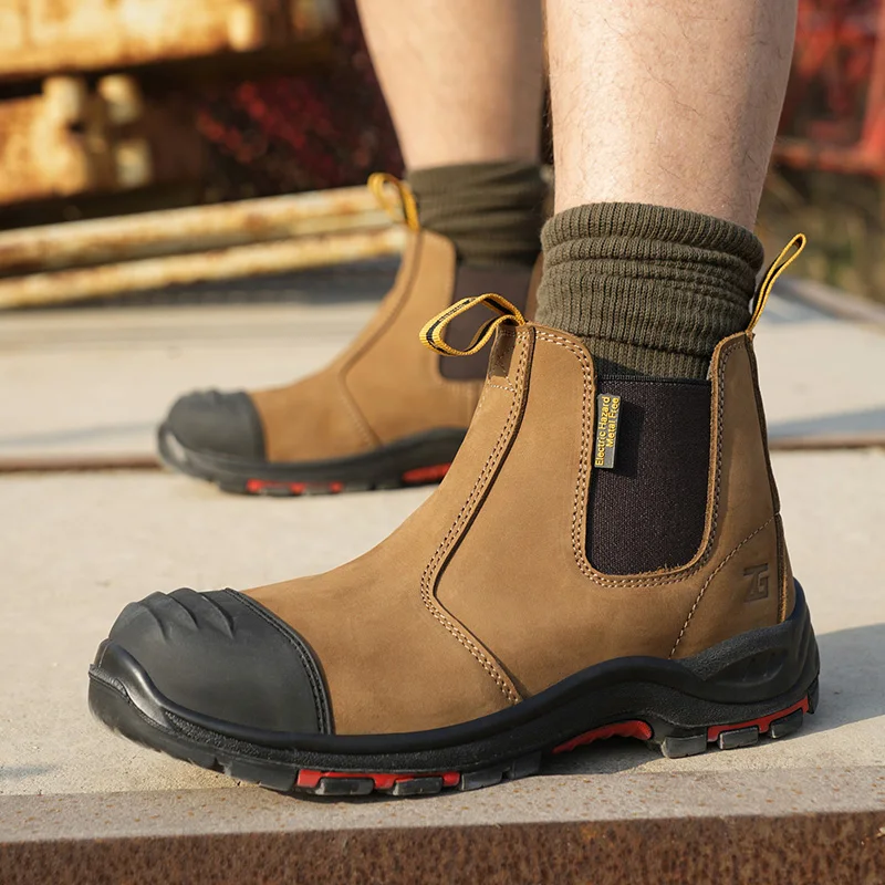 Best Quality  camel  no lace  winter Safety Boots Leather  For Men