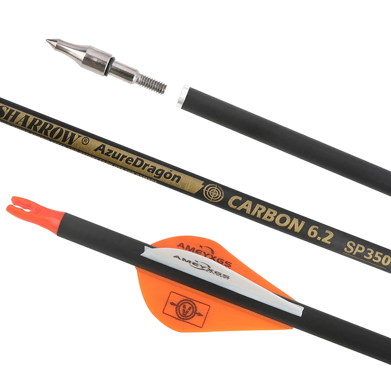 Archery Pure Carbon Arrow With 2 Inch Rubber Feathers Spine 300/350/400/500/600 For Hunting and Shooting Outdoors Sports