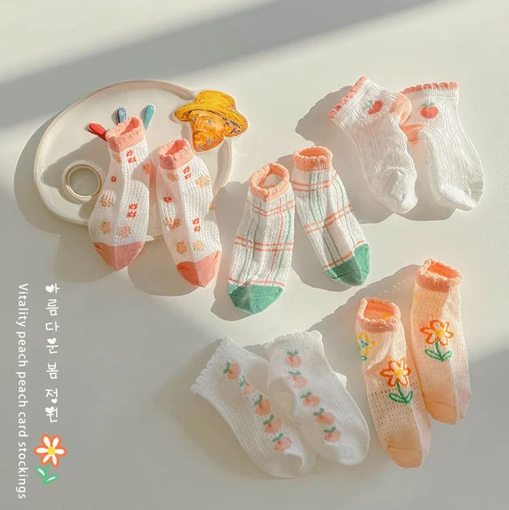 Hot Sale Summer Thin Flower Card Edge Girls Socks Cotton Children Ankle Socks Breathable  Boy Mesh Socks