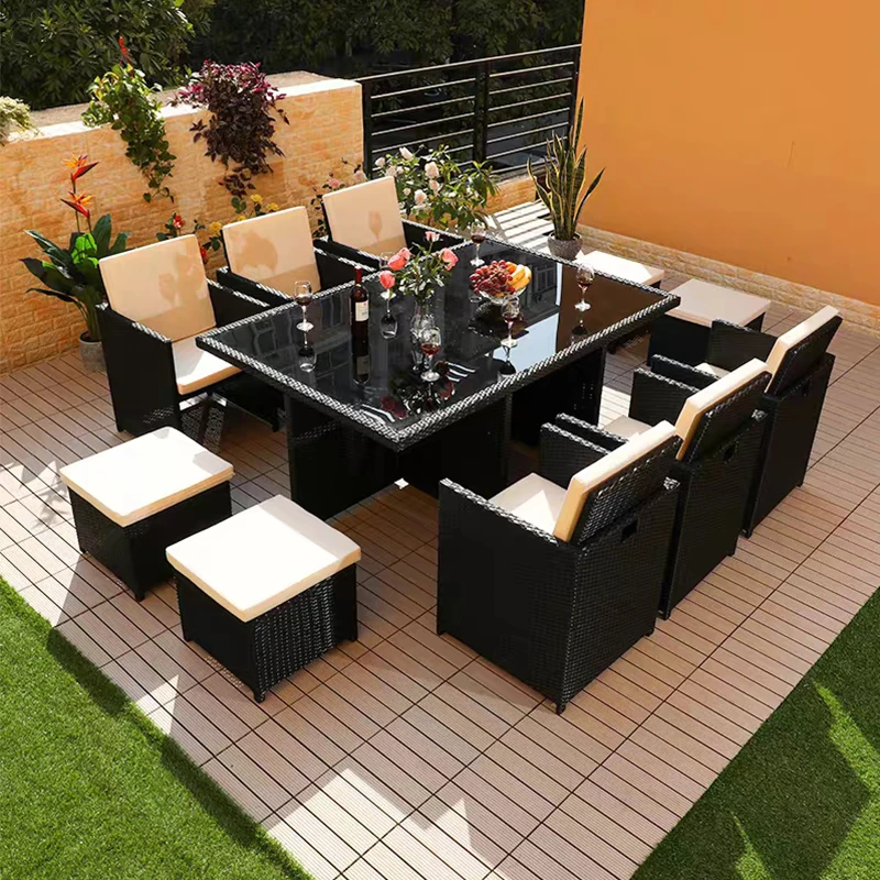 Hot Sale Exclusive Outdoor Poly Rattan patio furniture dining set table and chairs with umbrella