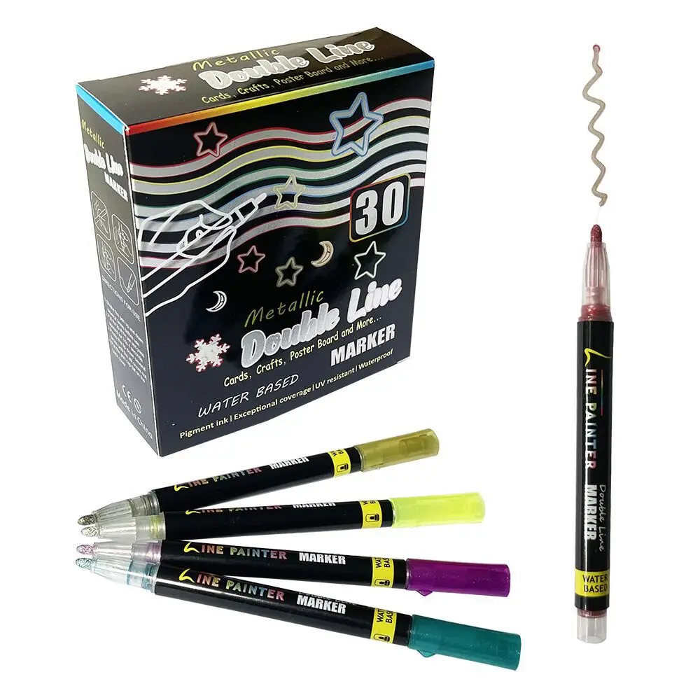 30 color double line outline pen flash metal hand-painted highlighters marker
