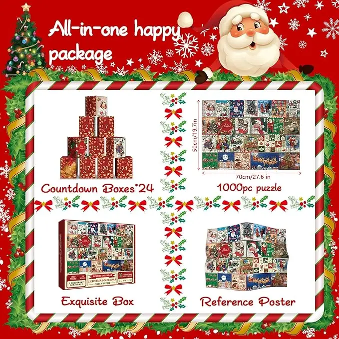 Wholesale Customized High Quality Puzzle Christmas Advent Calendar Jigsaw Puzzle 1000pcs Blind Box Christmas Calendar  Gifts