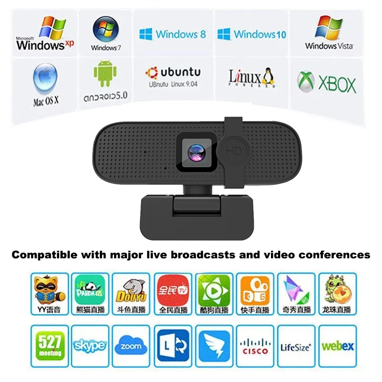 4K Auto Focus Webcam with Microphone Plug and Play Black Lens Cover for Computer