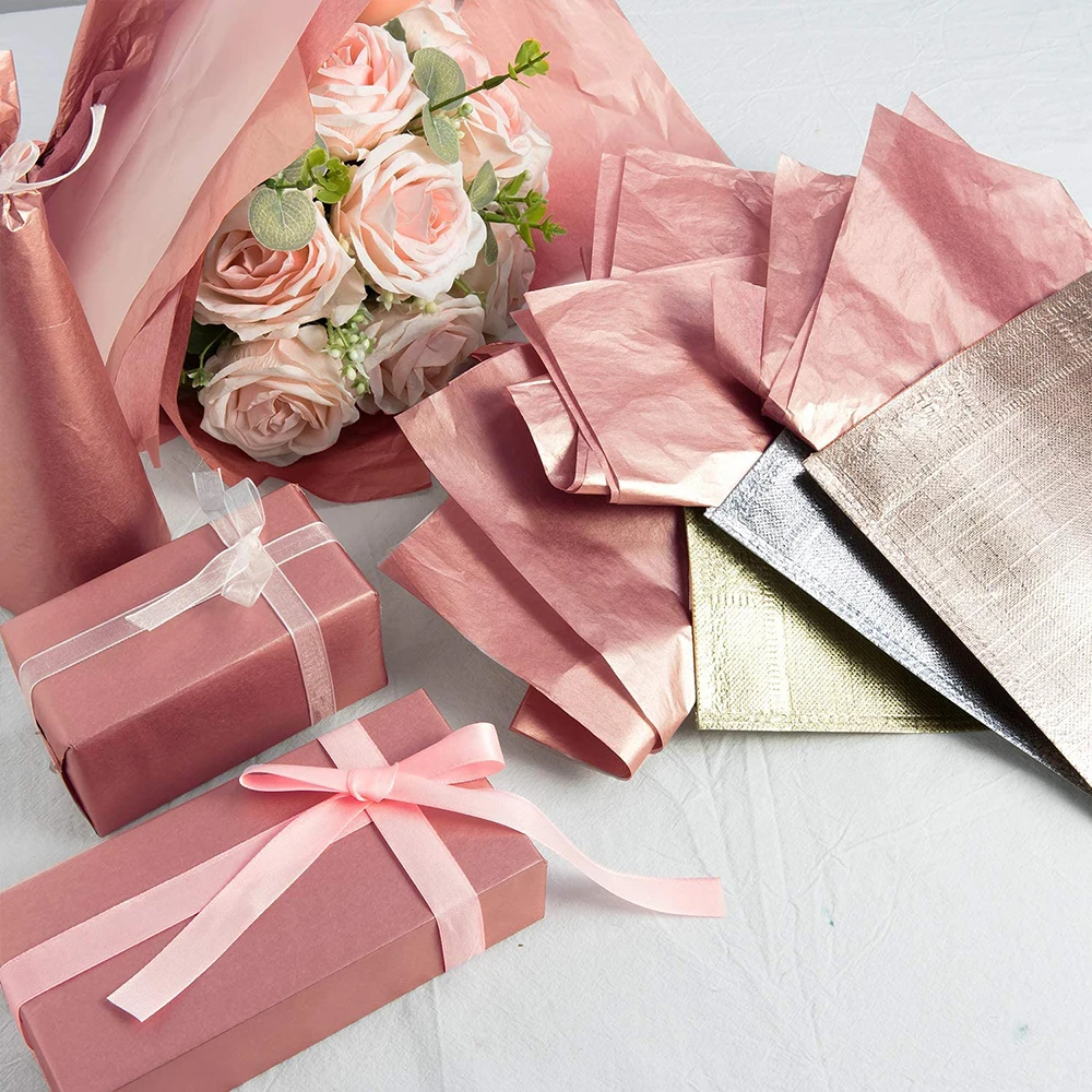 free sample custom rose gold color printed wrapping gift tissue paper for packing gift, flower, wine