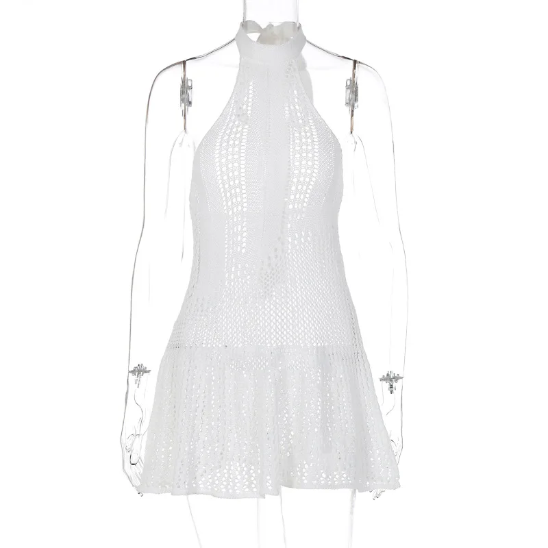 wholesale factory price summer sleeveless seethrough knitted sexy mini dress women