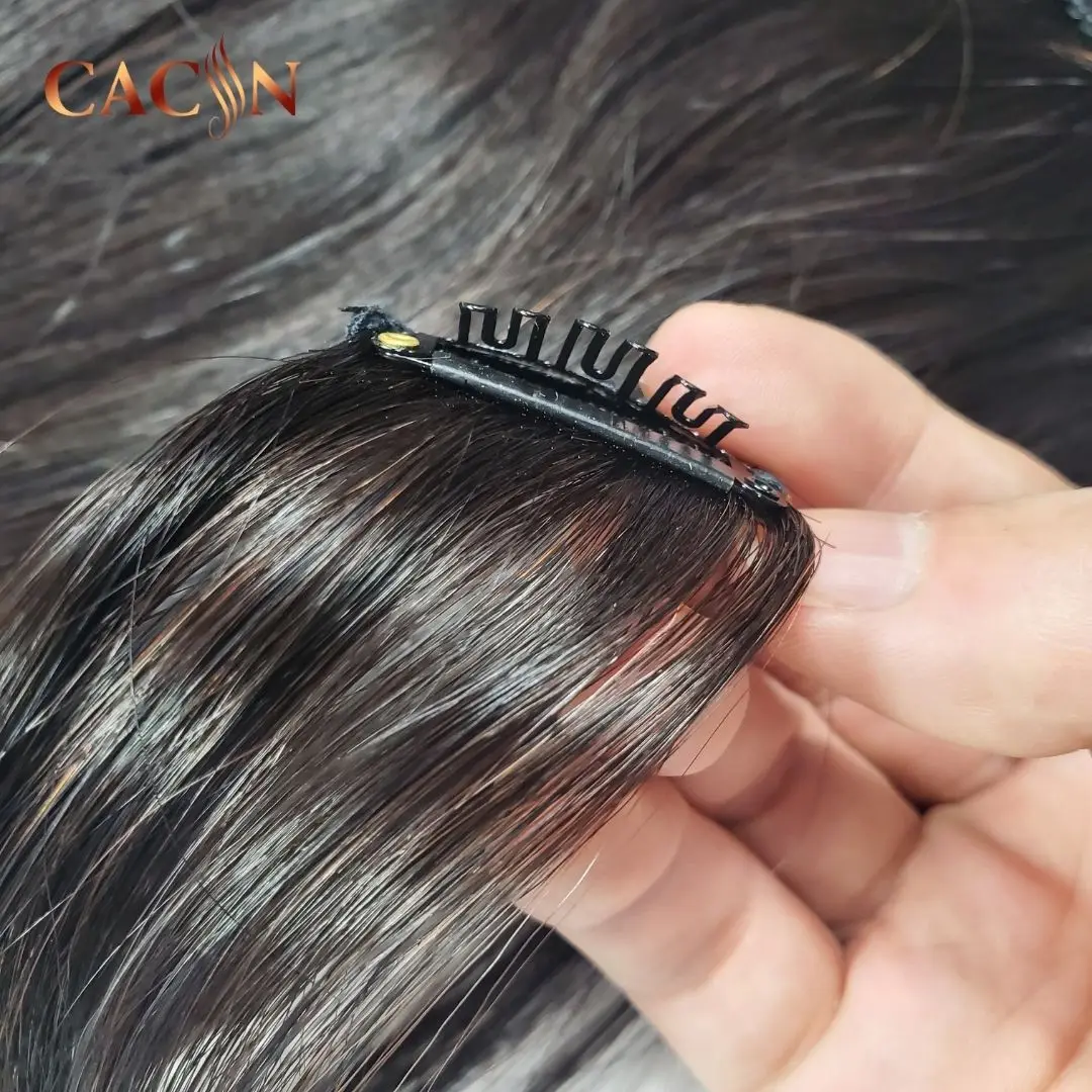 CACIN Raw unprocessed invisible clip in hair extensions 100human hair, wholesale 100% virgin remy natural hair seamless clip ins
